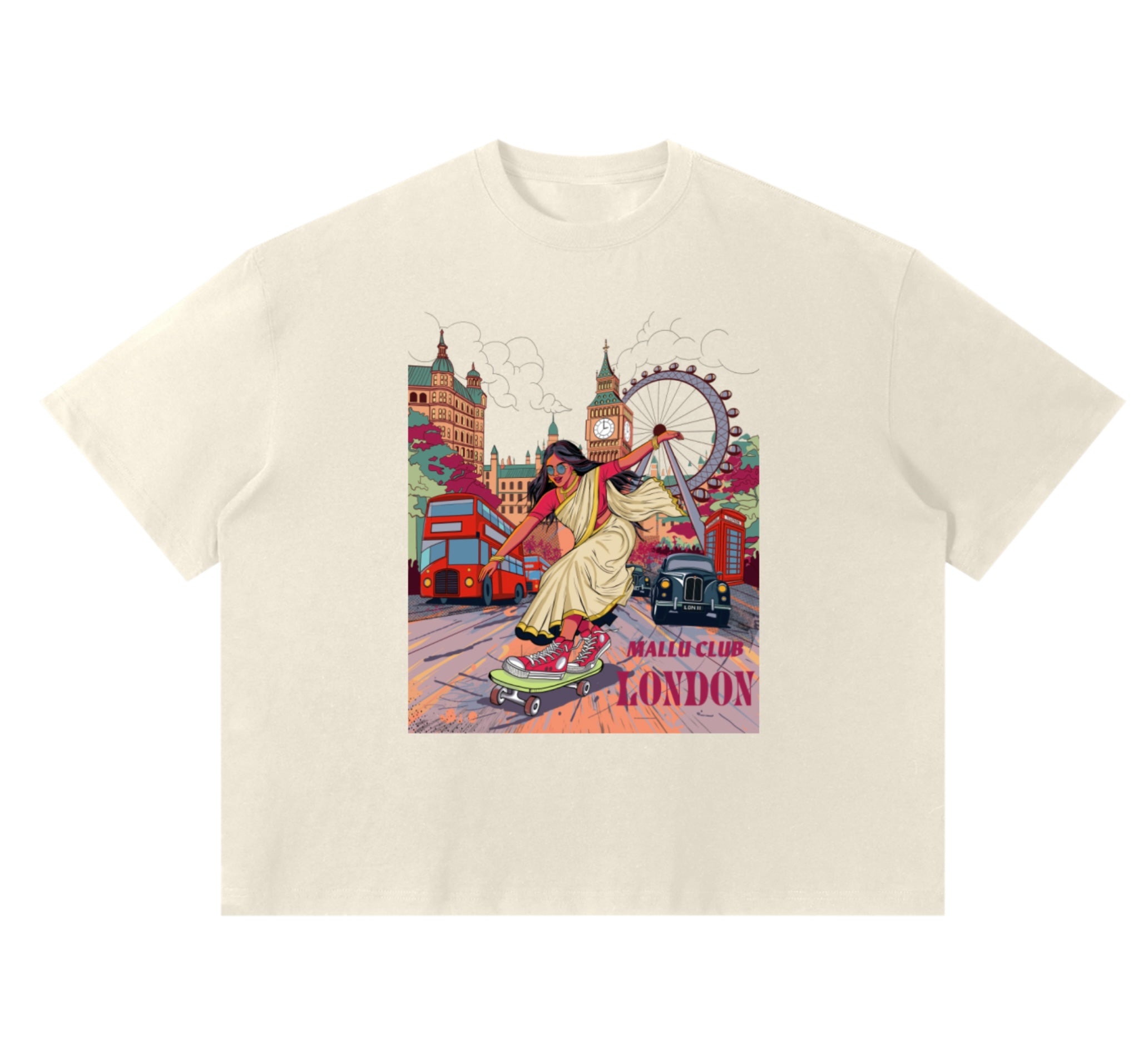 Skating Girl- Unisex Sorona Boxy T-Shirt- Apricot Cream