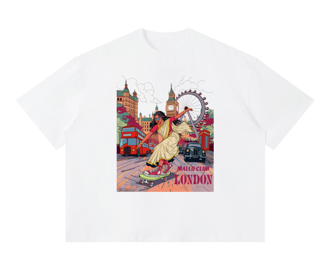 Skating Girl- Unisex Sorona Boxy T-Shirt- White