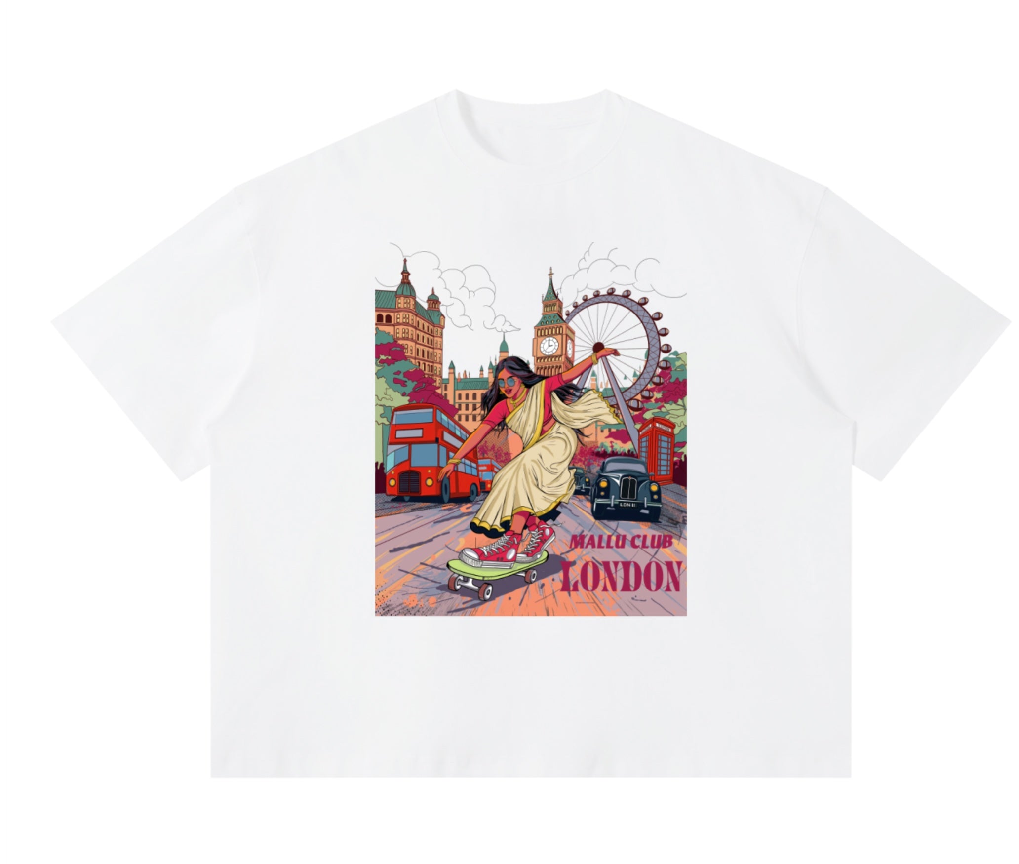 Skating Girl- Unisex Sorona Boxy T-Shirt- White