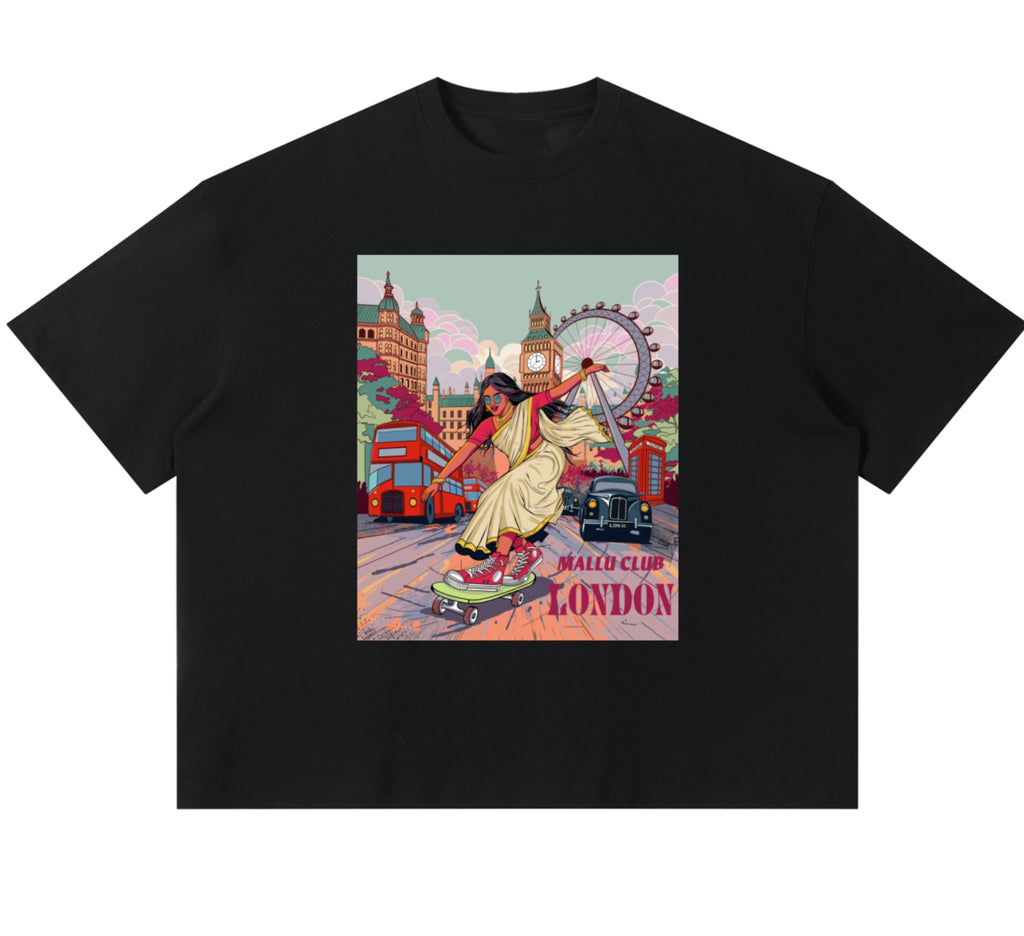 Skating Girl- Unisex Sorona Boxy T-Shirt- Black