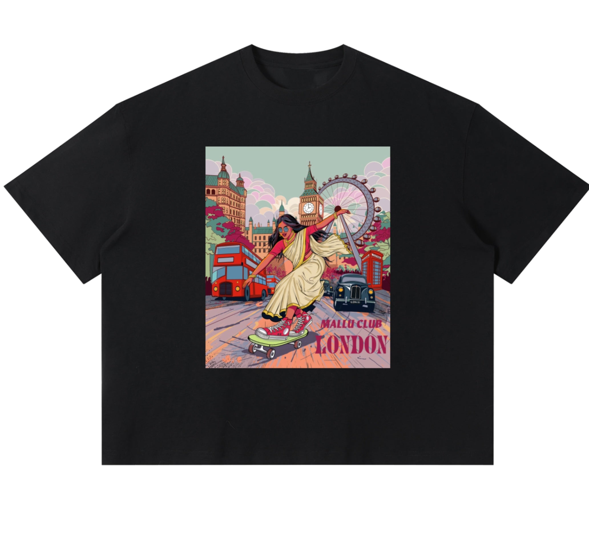 Skating Girl- Unisex Sorona Boxy T-Shirt- Black