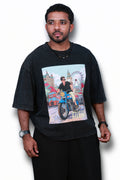 The Royal One- Unisex Boxy Cotton T-Shirt- Mineral Wash in Black