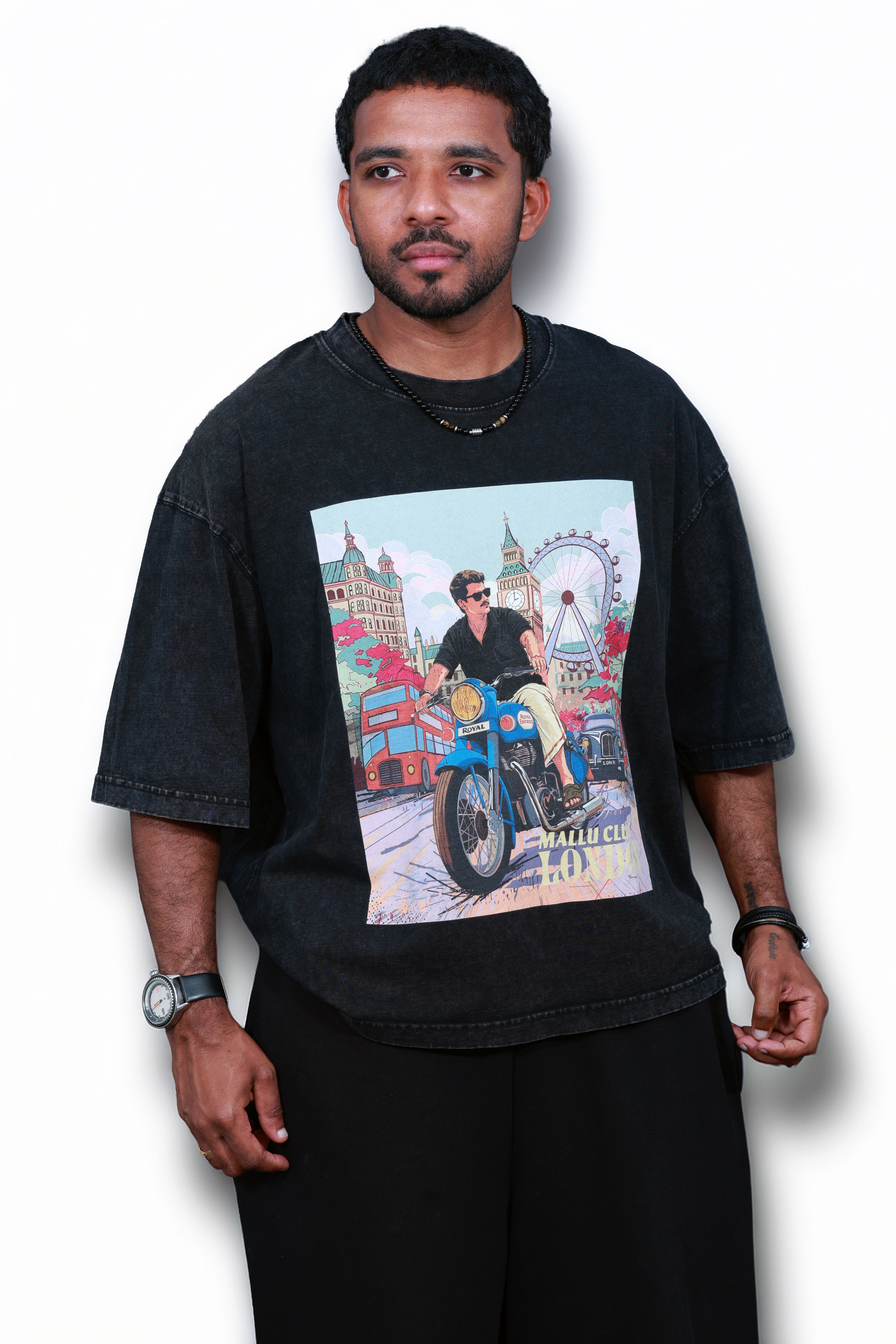The Royal One- Unisex Boxy Cotton T-Shirt- Mineral Wash in Black